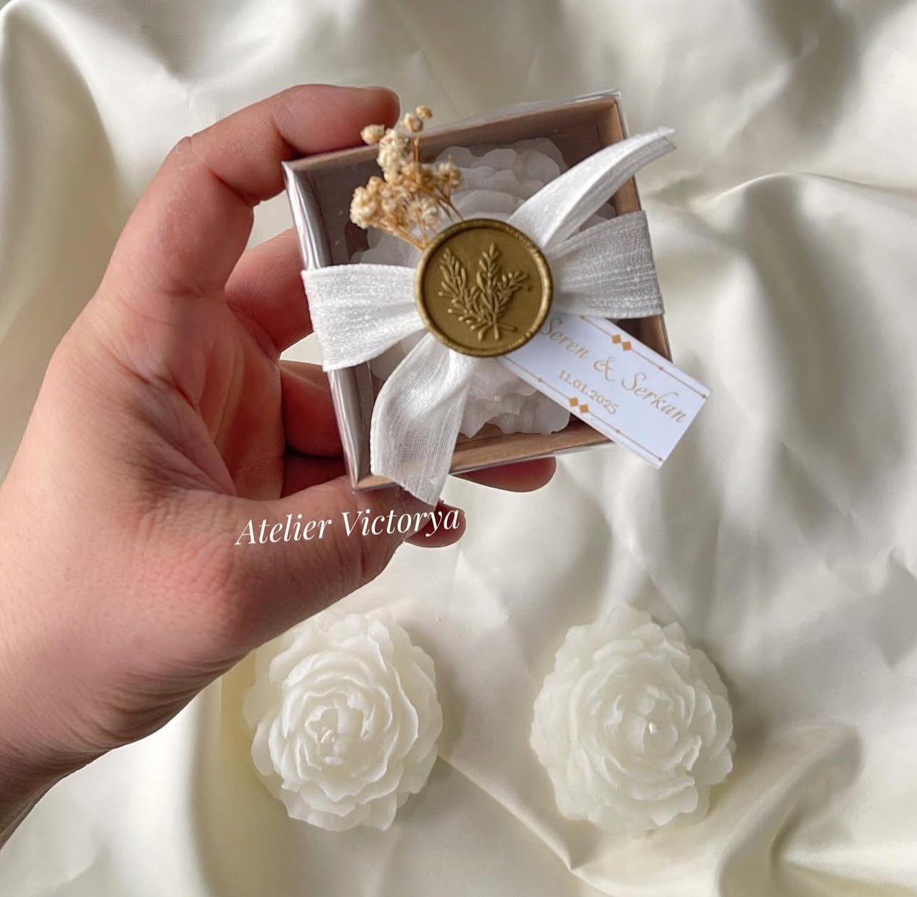 Mühürlü Kraft Kutulu Şakayık Gül Mum